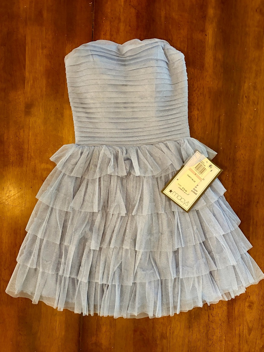 Macy's Light Blue Strapless Ruffled Tulle Mini Dress